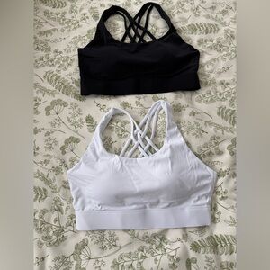 Crisscross Back Sports Bralette - Black and White